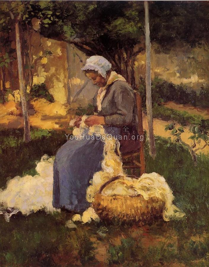 Peasant Woman Carding Wool - 卡米耶·毕沙罗